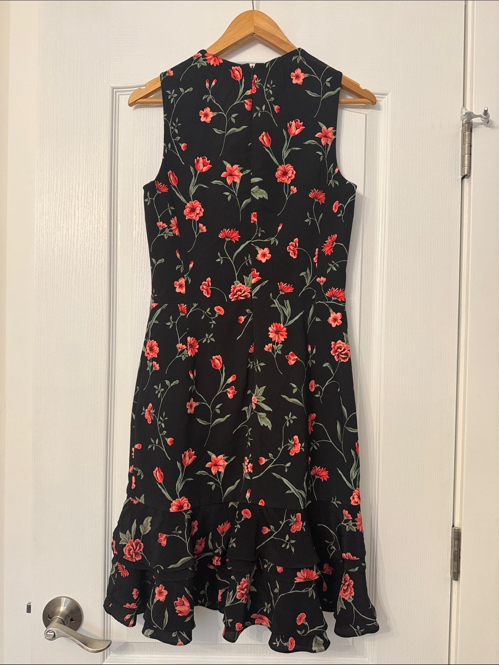 Michael Kors Black Midi Dress with Red Floral Print - Picture 5 of 6